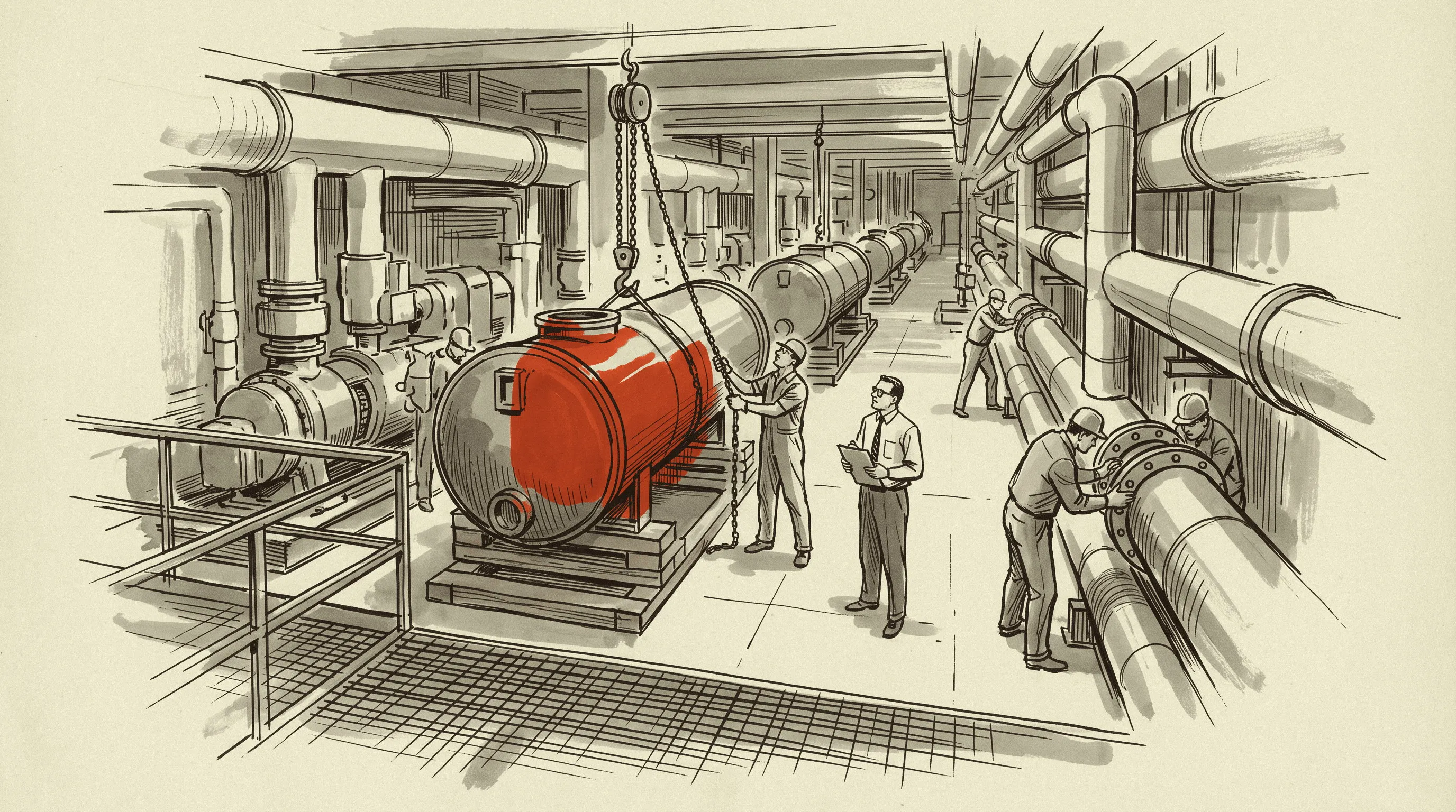 A hospital central utility plant during a chiller replacement, the kind of work most often repriced after award.