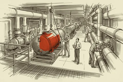 A hospital central utility plant during a chiller replacement, the kind of work most often repriced after award.