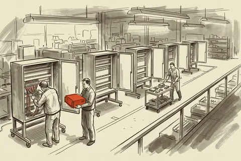 A panel shop wiring programmable controller cabinets, the point where a list price adder reaches a bill of materials.
