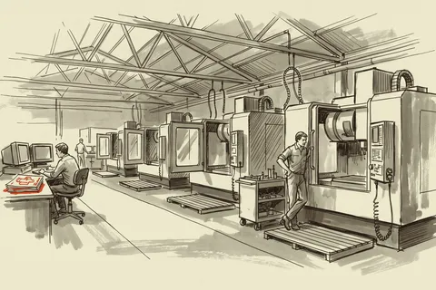 Three machines waiting on one programmer, the shop-floor shape of the bottleneck both companies are selling into.