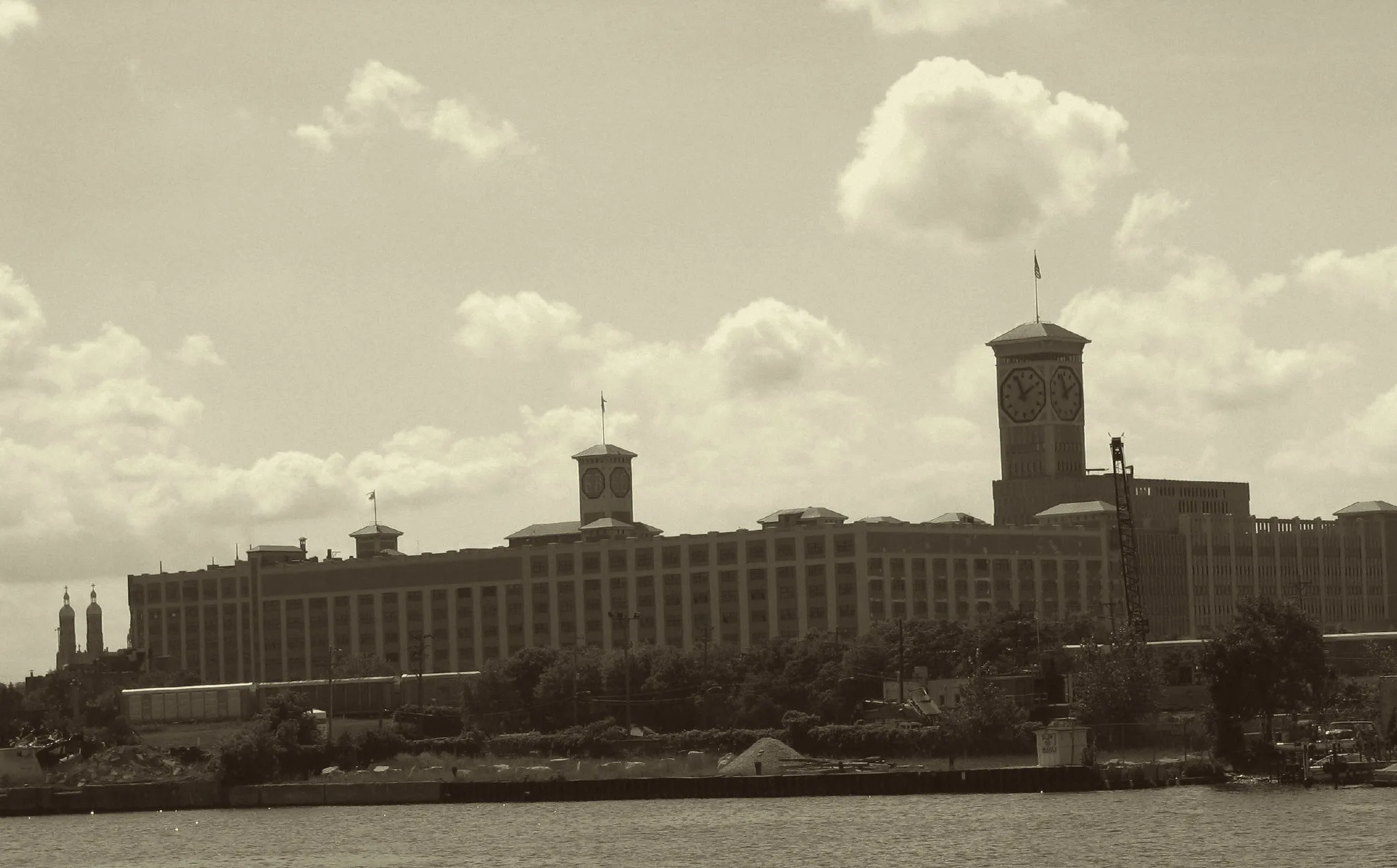 The Allen-Bradley works and clock tower, now Rockwell Automation headquarters, from the Milwaukee River, Milwaukee, Wisconsin, 2006