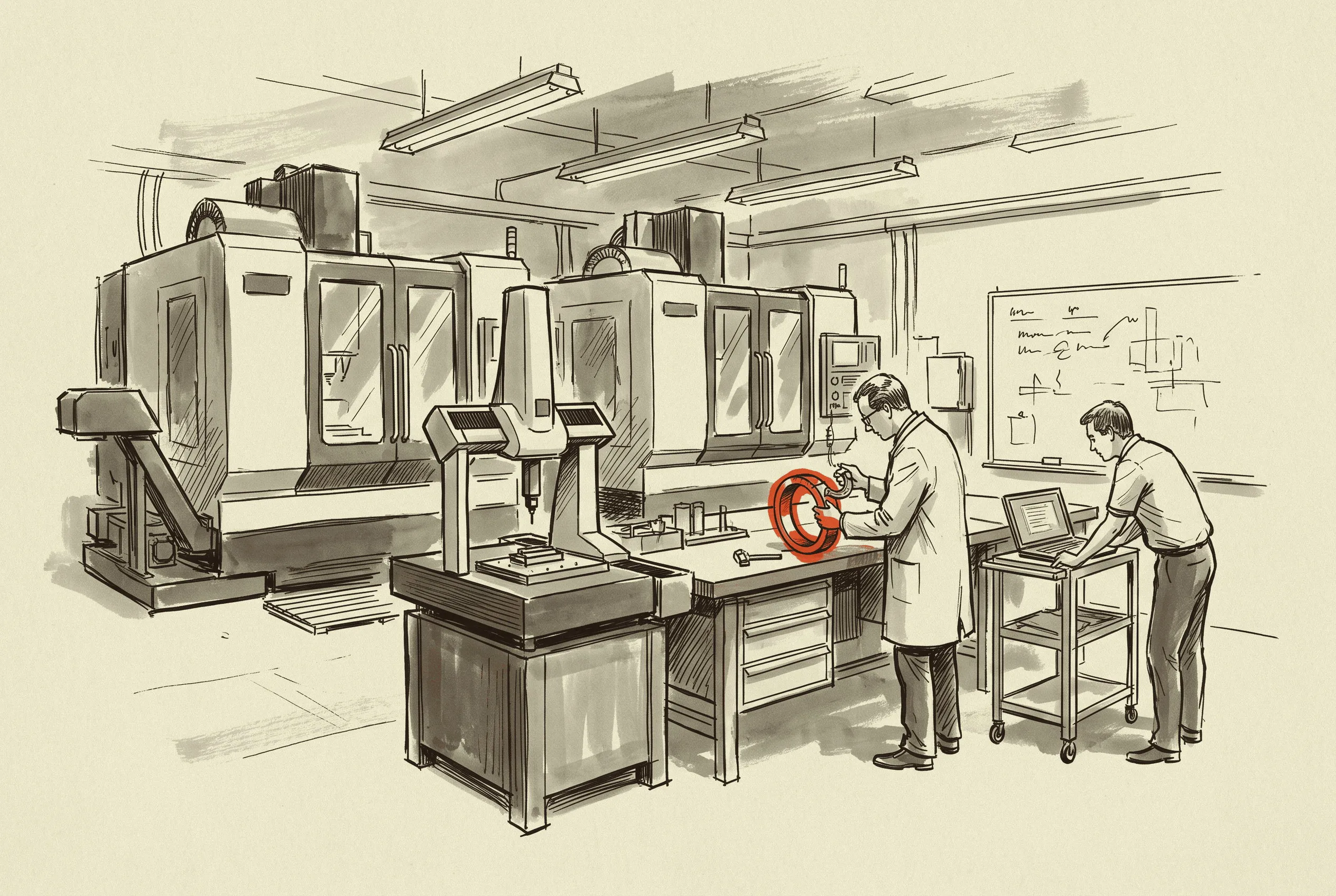 A software company's own test shop, where every strategy the software proposes gets cut in real metal before it ships.