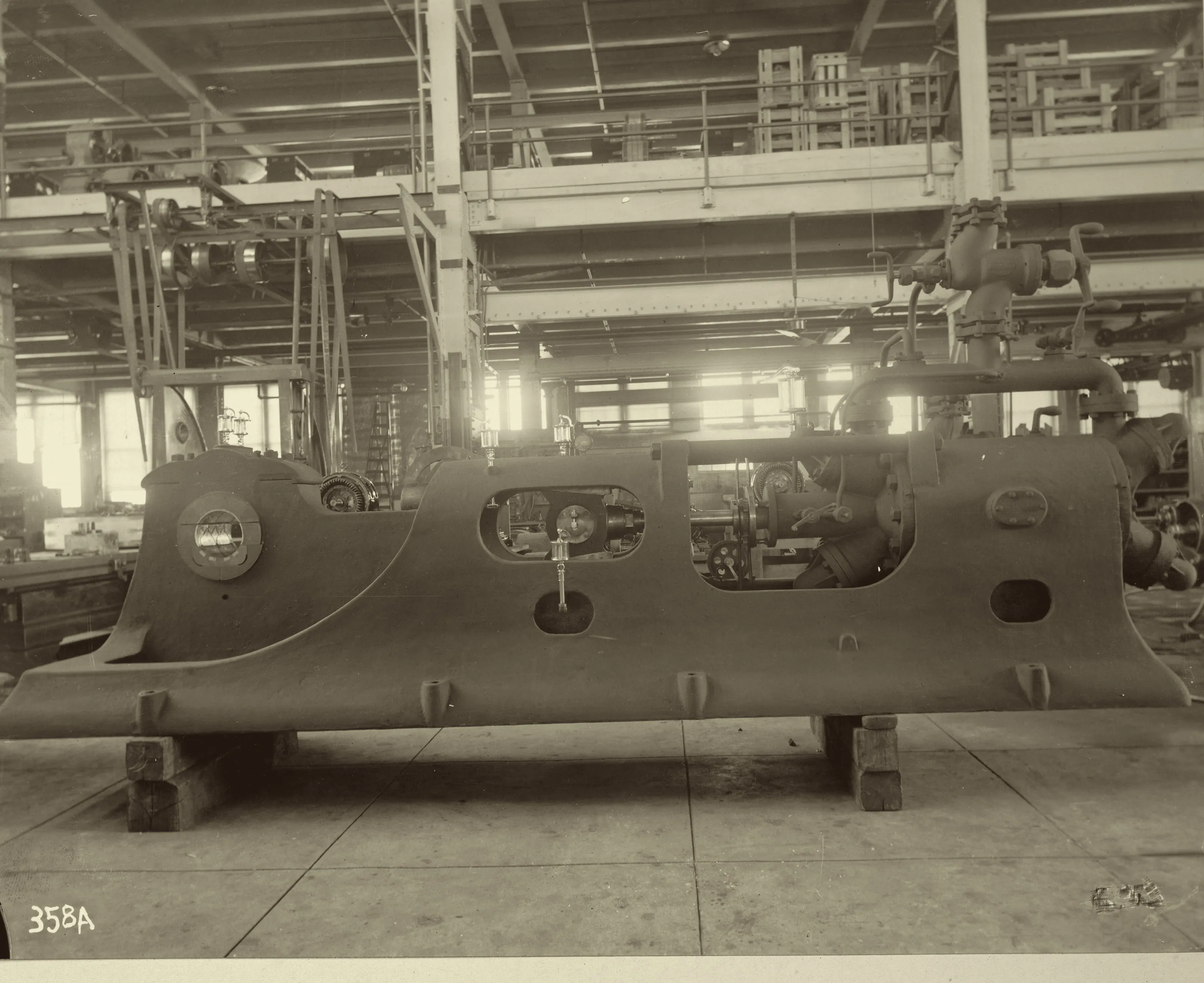 Ammonia compressor, one of four 150-ton units built by the Triumph Ice Machine Co., Cincinnati, Ohio, 1918