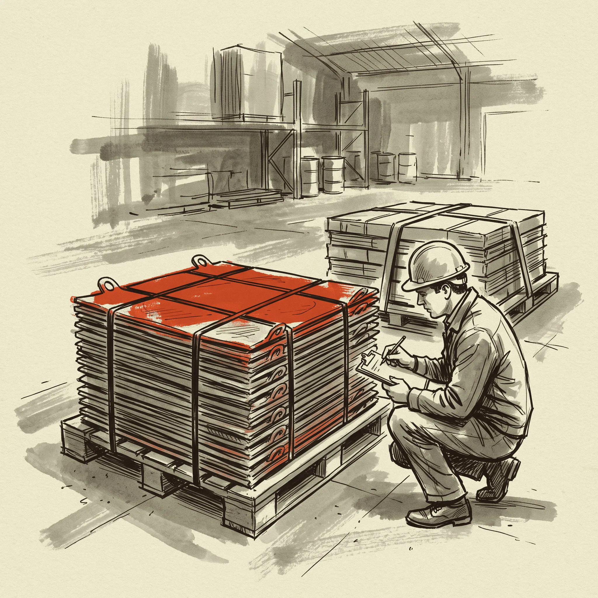 Grade A copper cathode on a pallet, the form of metal the reference price is quoted against.