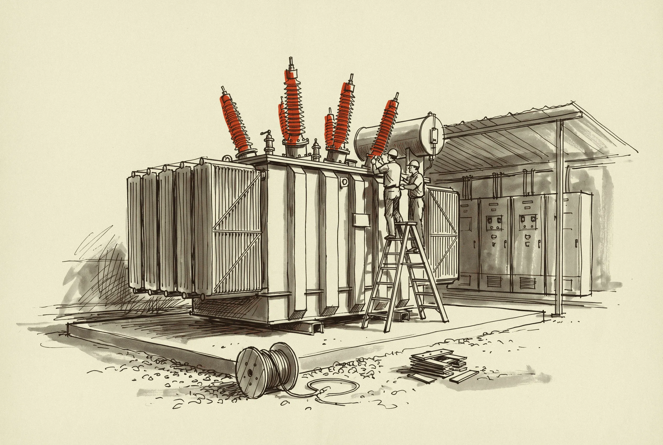 The generator step-up transformer, ordered on its own queue and often the item that actually sets the energization date.