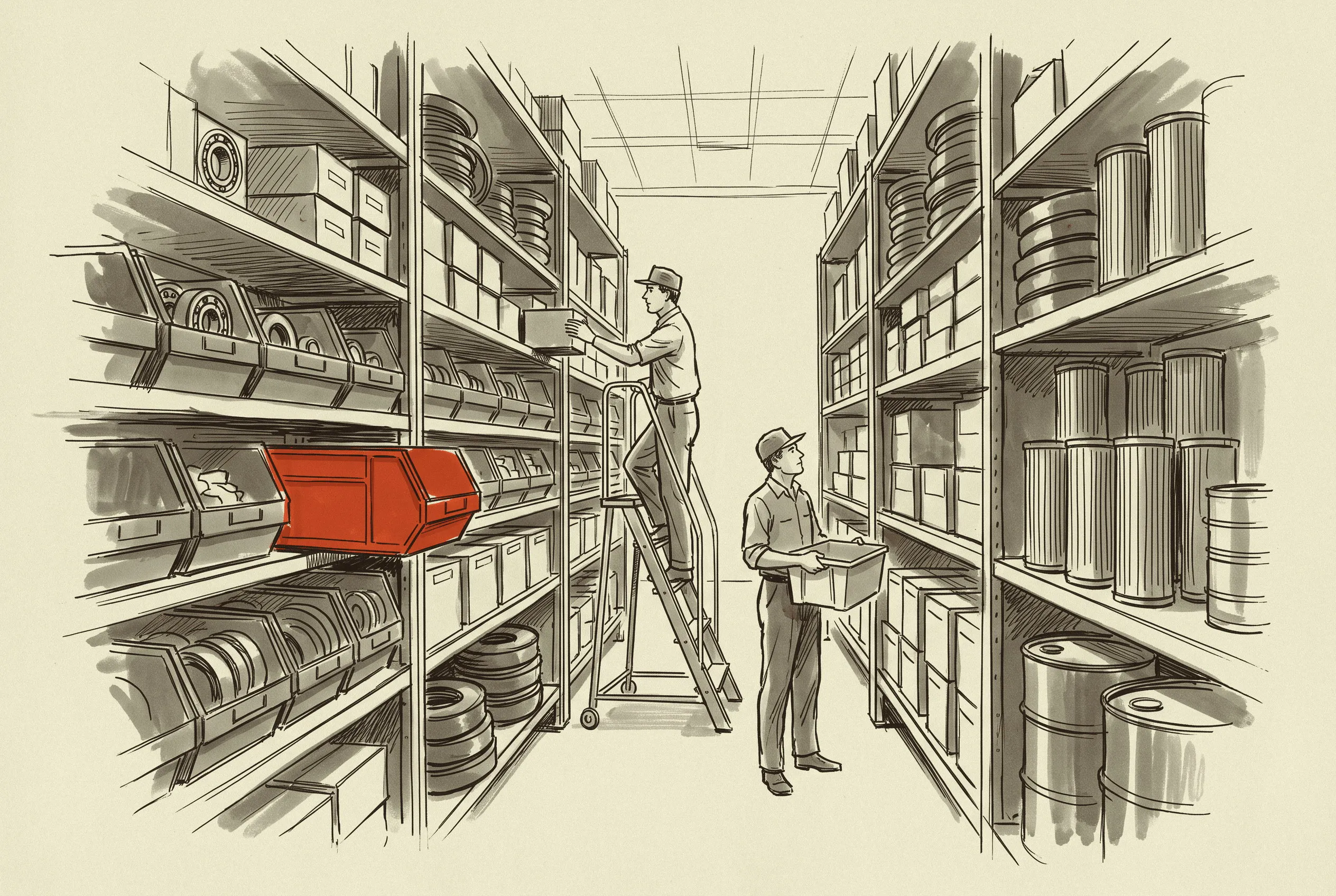 A maintenance storeroom where the weeks of cover added after 2021 are being drawn back down.