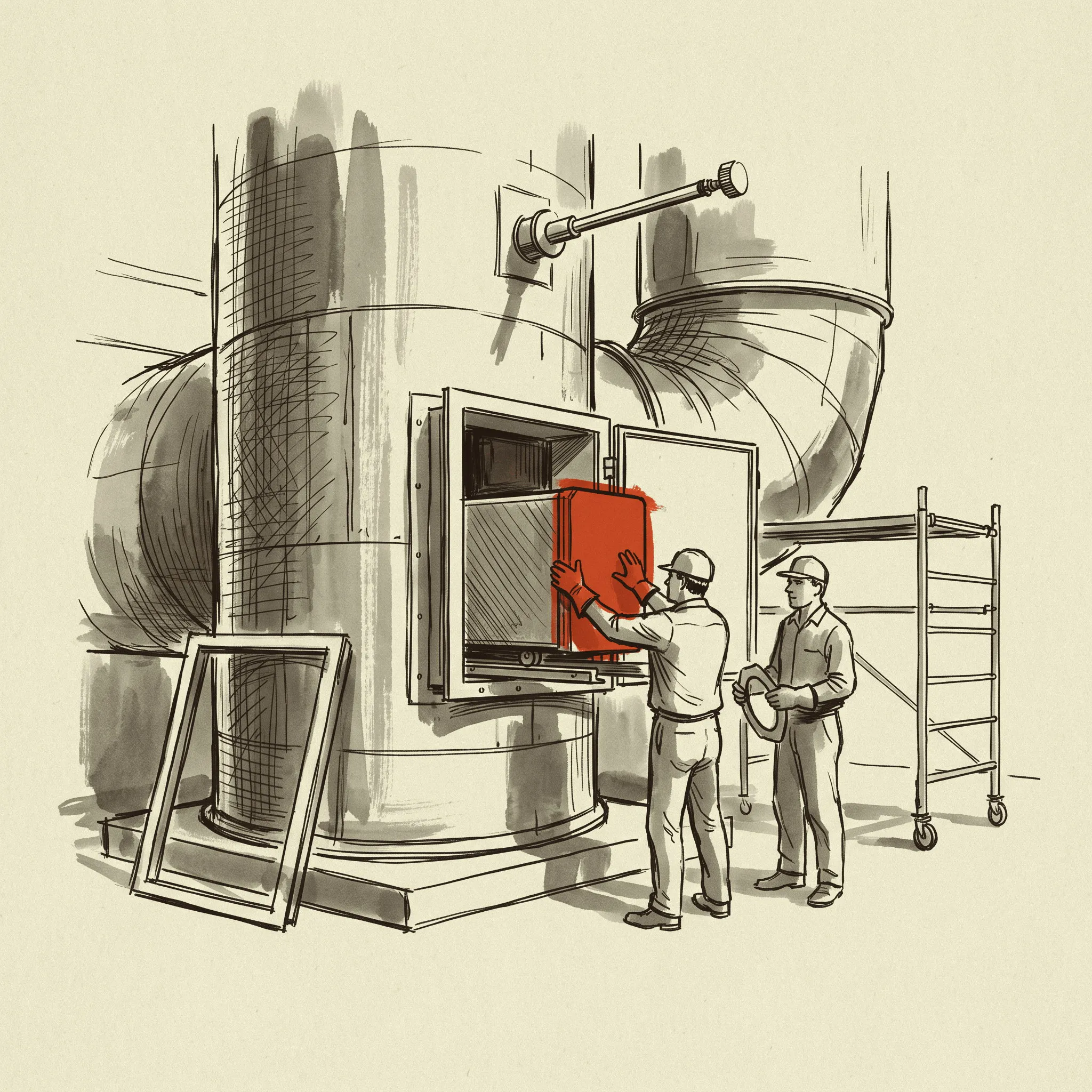 An SCR catalyst block going into an engine exhaust duct, the hardware that decides whether the plant is a major or a minor source.