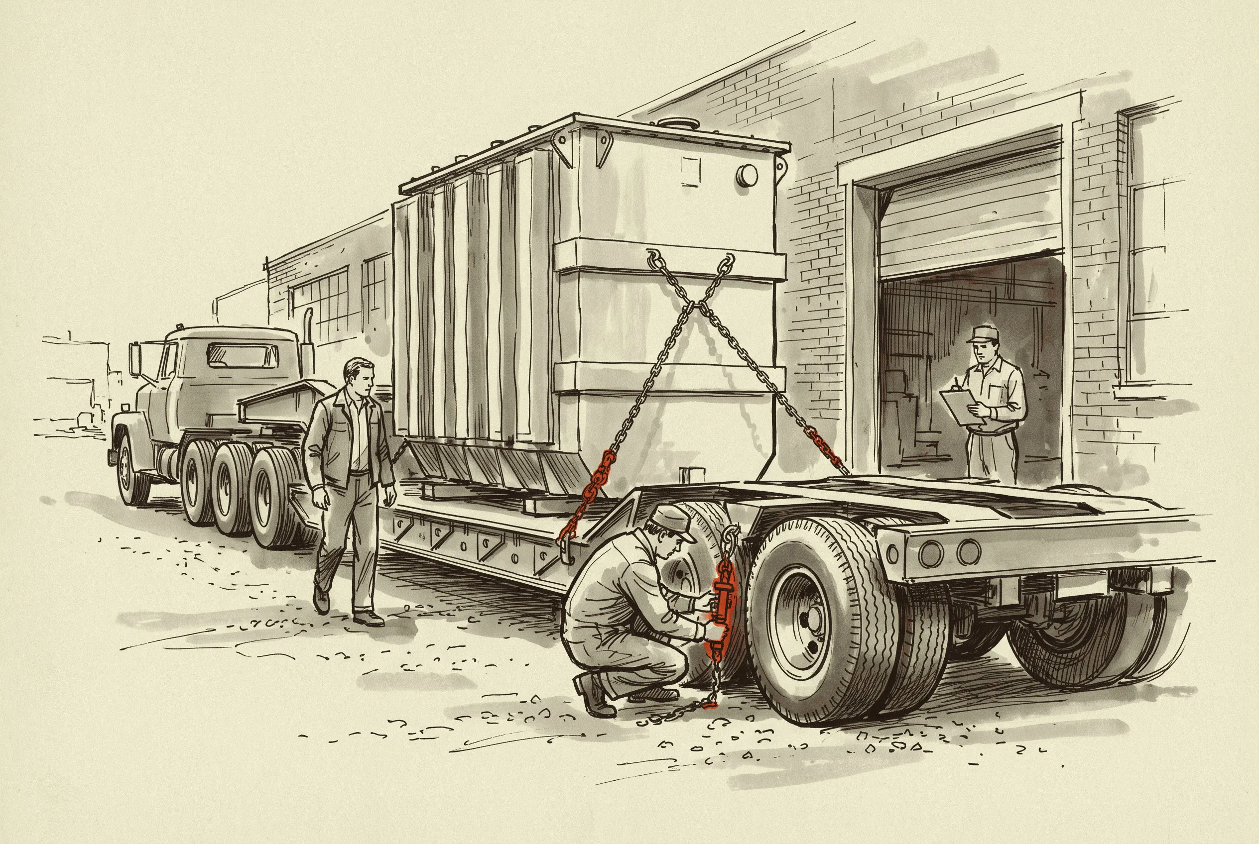 A completed unit leaves the plant on a heavy haul trailer, the end of a queue measured in years.