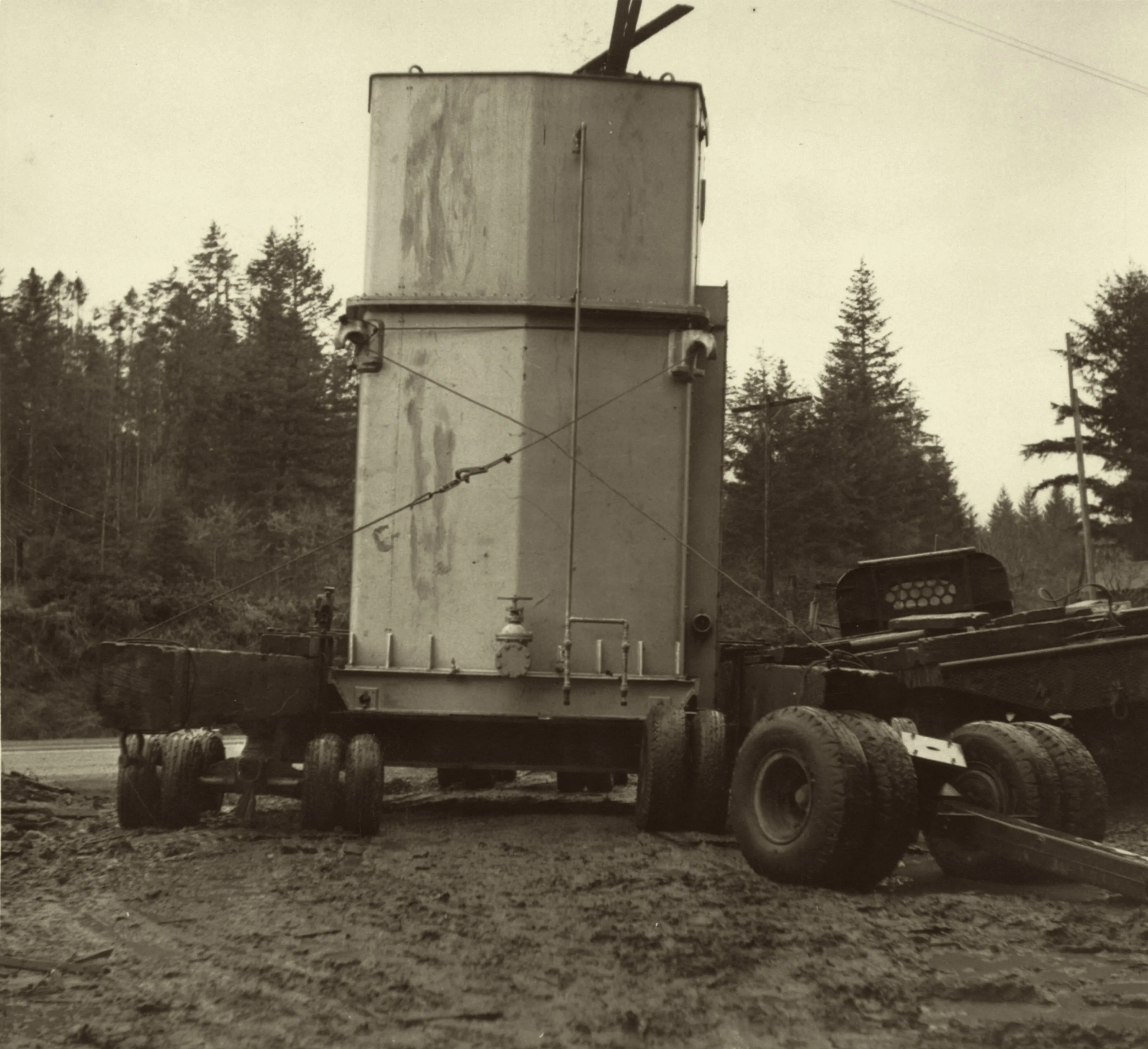Power transformer on a truck, Corps of Engineers Portland District, Oregon, 1957
