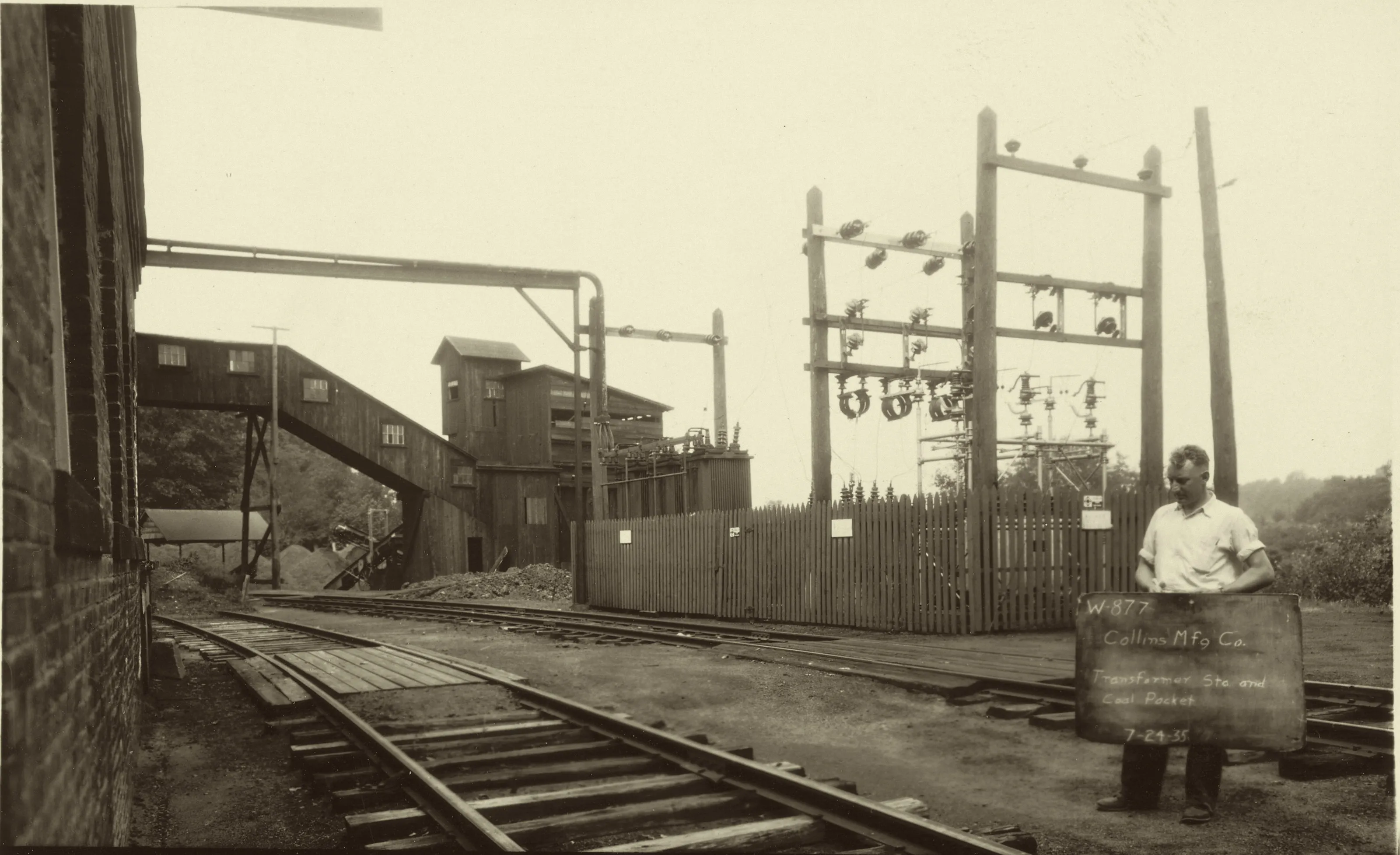 Transformer station and coal pocket, Collins Manufacturing Co., Wilbraham, Massachusetts, 1935