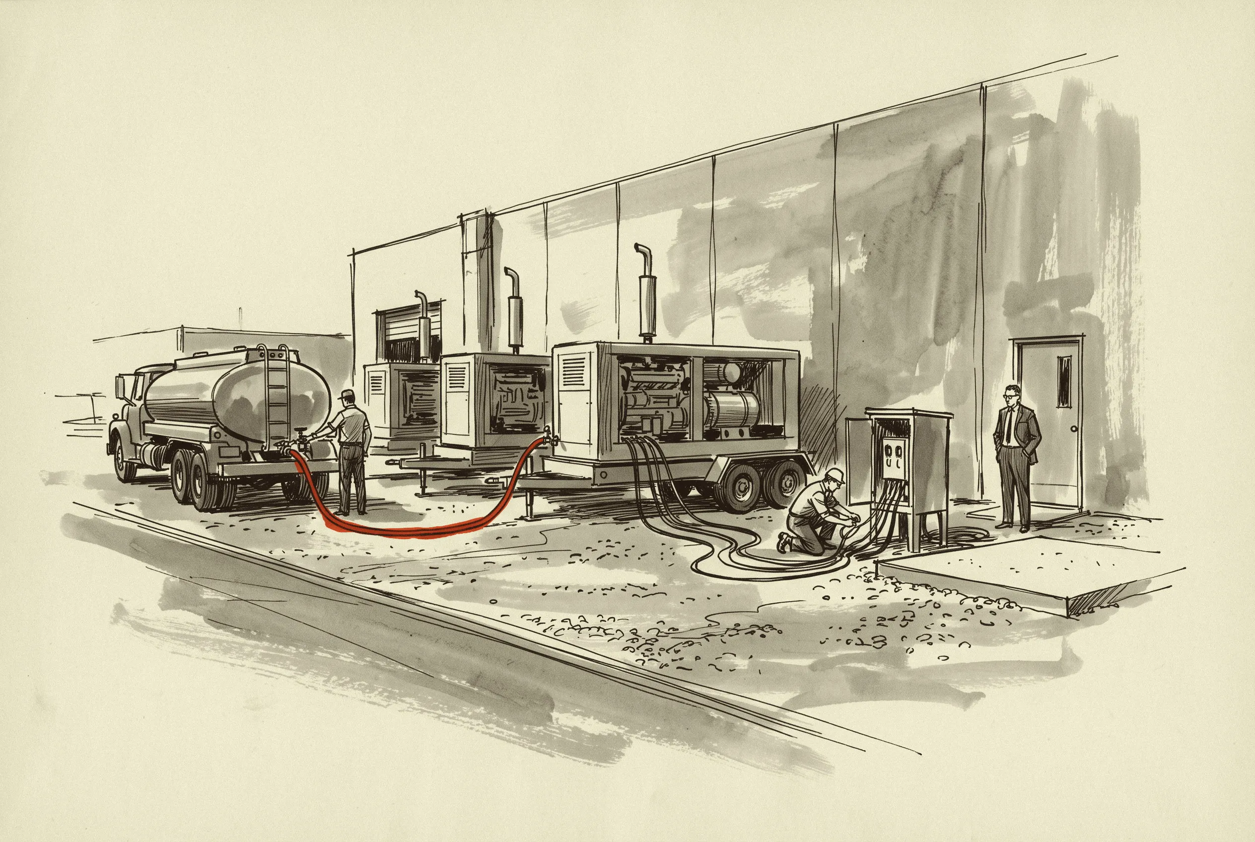 A plant opening on rented diesel because its switchgear is late, the bill that liquidated damages are meant to cover.