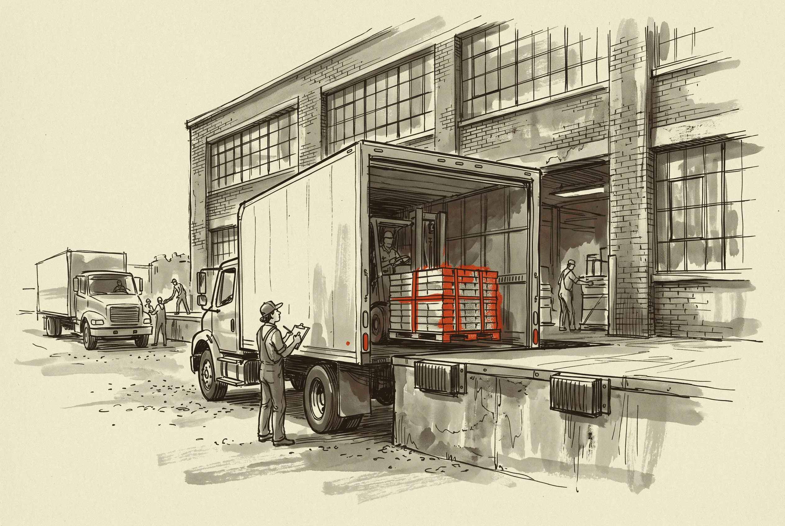 A morning truck taking cut aluminum out of a converted brick factory, the second leg of a 36-hour promise.