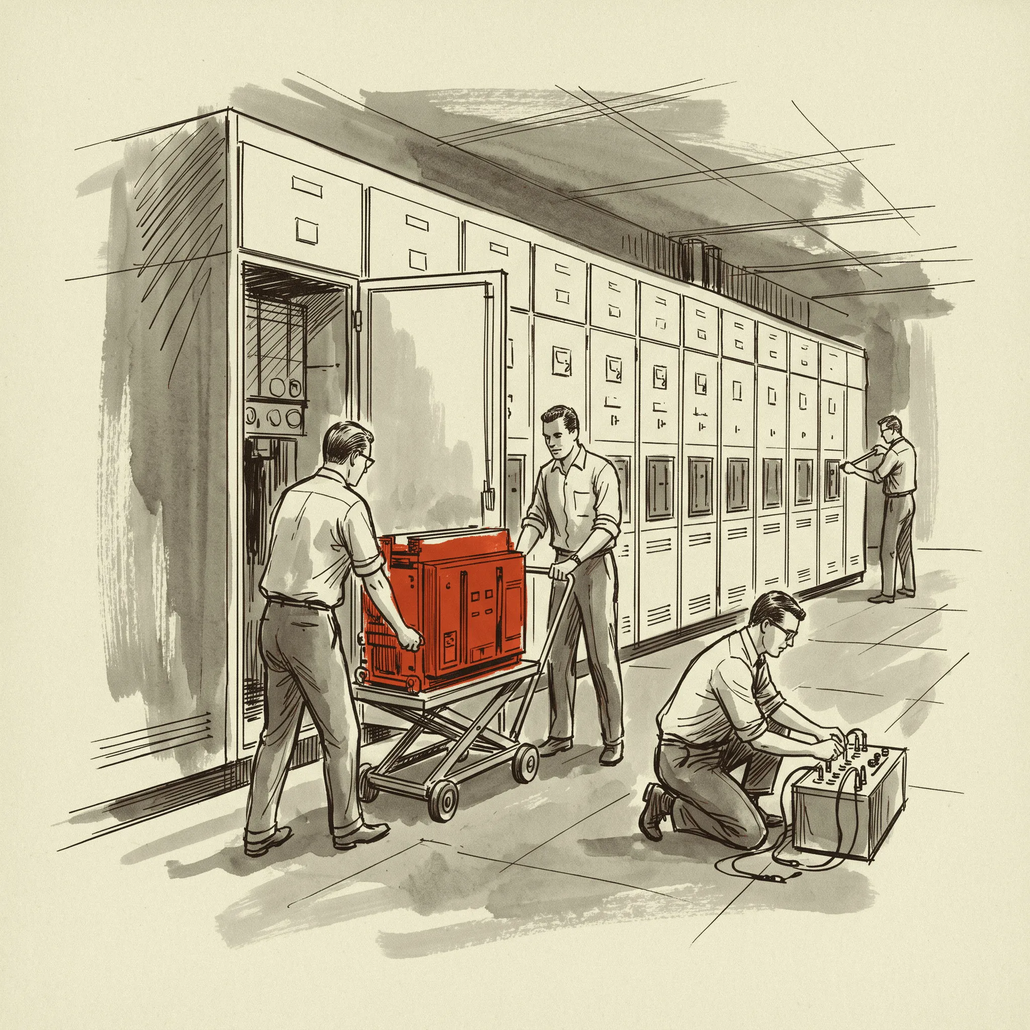 A vacuum breaker racked into its cubicle during the site acceptance test that releases the last payment.