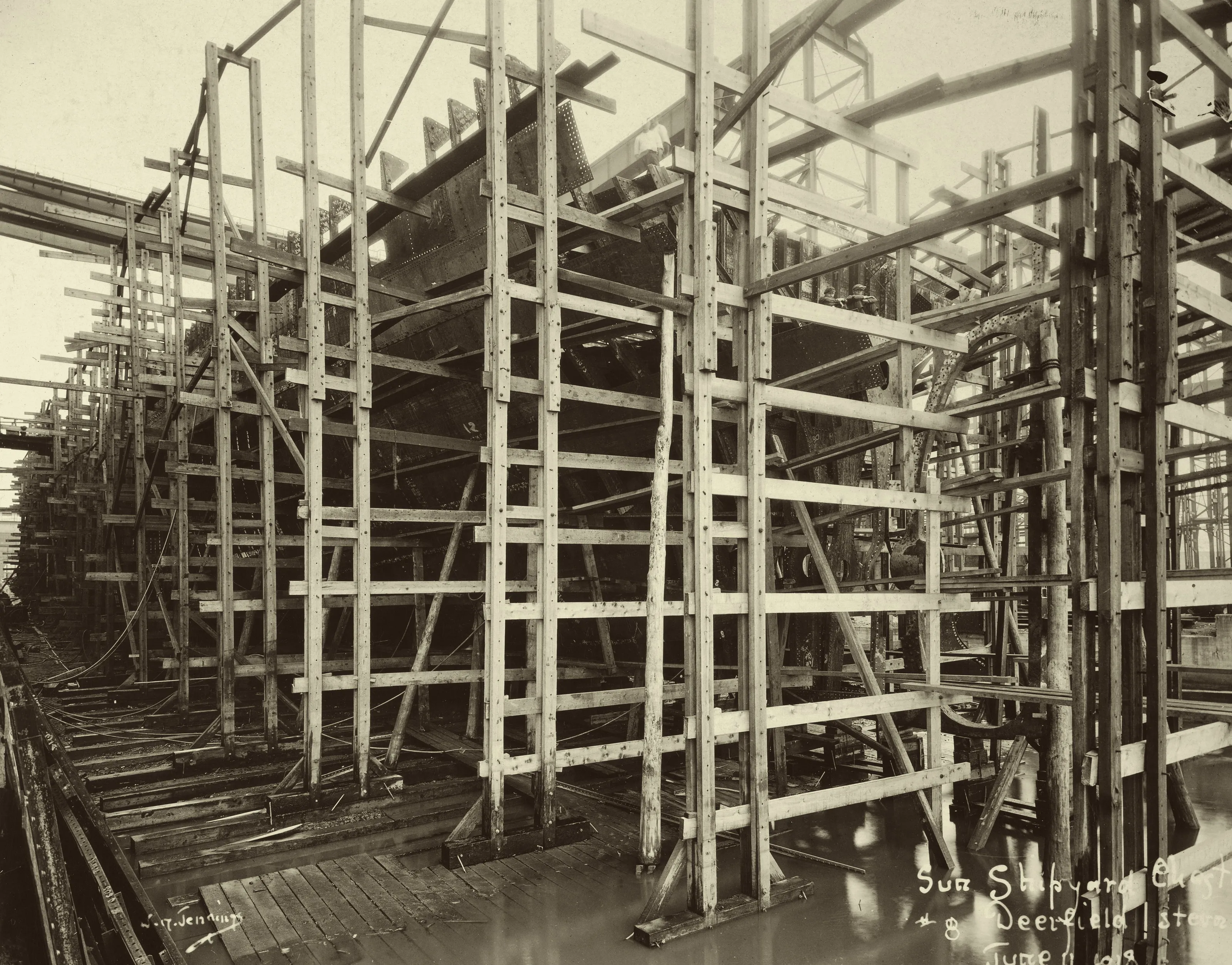 Hull No. 8 on the ways, Sun Shipbuilding and Dry Dock Company, Chester, Pennsylvania, 1918